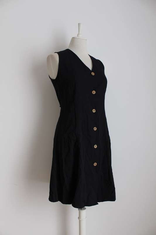 VINTAGE BLACK BUTTON DOWN TIE BACK DRESS - SIZE 12