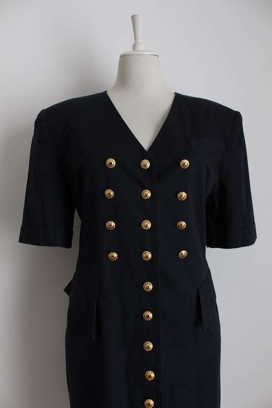 VINTAGE BUTTON FRONT NAVY DRESS - SIZE 14