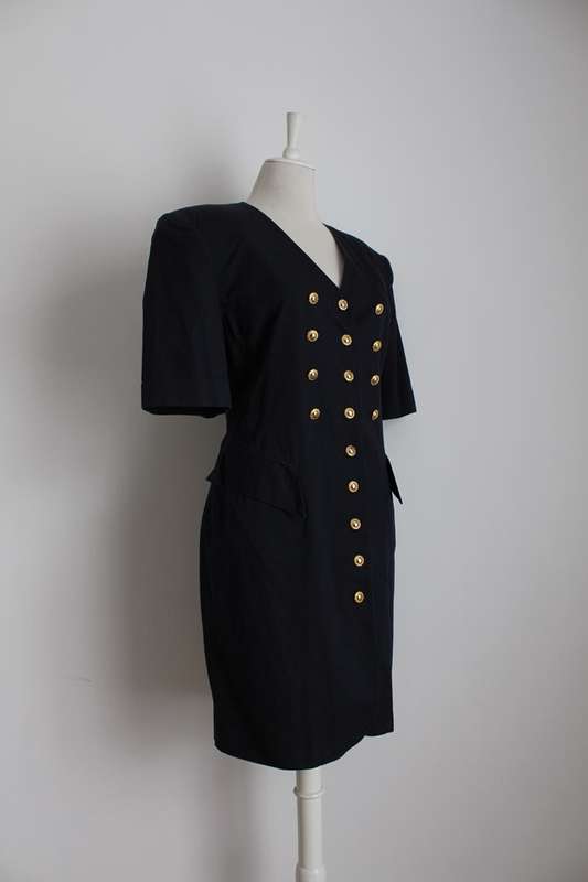VINTAGE BUTTON FRONT NAVY DRESS - SIZE 14