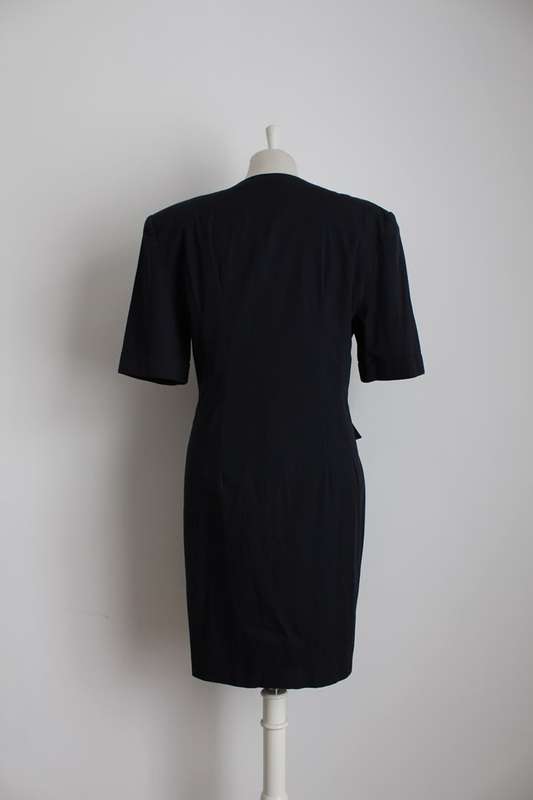 VINTAGE BUTTON FRONT NAVY DRESS - SIZE 14