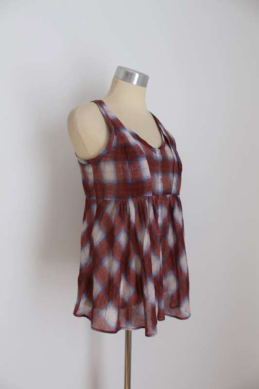 *COUNTRY ROAD* DESIGNER PLAID CHECK RED SILK TOP BLOUSE - SIZE S