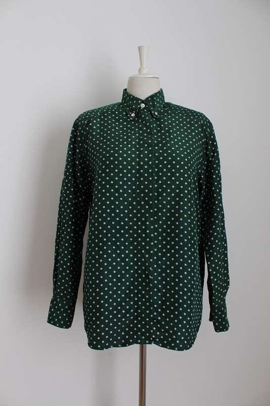 *THERESA KONIG* DESIGNER VINTAGE 100% SILK GREEN POLKA DOT SHIRT BLOUSE - SIZE 14
