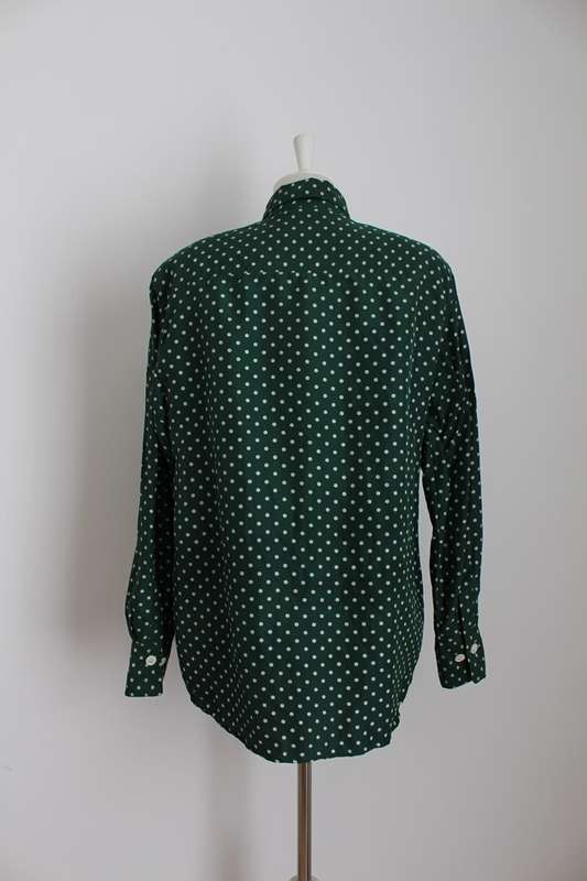 *THERESA KONIG* DESIGNER VINTAGE 100% SILK GREEN POLKA DOT SHIRT BLOUSE - SIZE 14