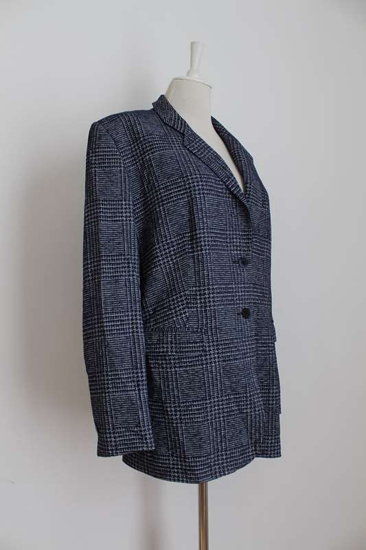 BLUE HOUNDSTOOTH CHECK CHENILLE JACKET BLAZER - SIZE 20