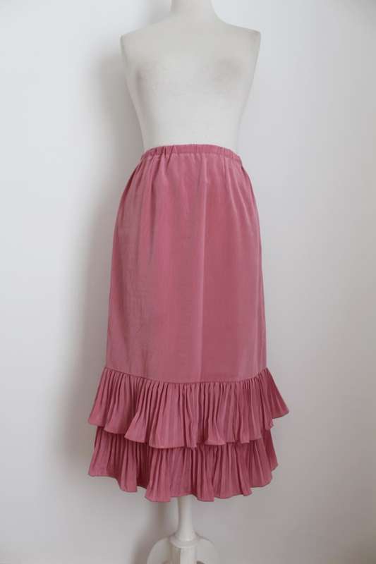 VINTAGE TWO PIECE PINK RUFFLE TOP SKIRT SET - SIZE 12