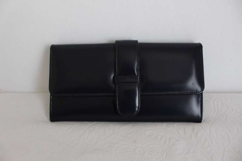GENUINE PATENT LEATHER VINTAGE NAVY BLUE CLUTCH BAG PURSE