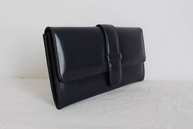 GENUINE PATENT LEATHER VINTAGE NAVY BLUE CLUTCH BAG PURSE