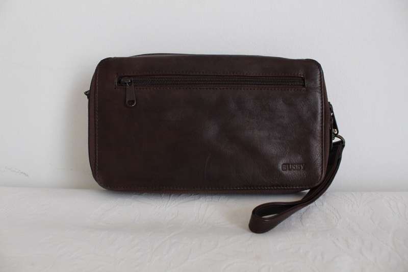 *BUSBY* GENUINE LEATHER BROWN UNISEX CLUTCH BAG PURSE WALLET