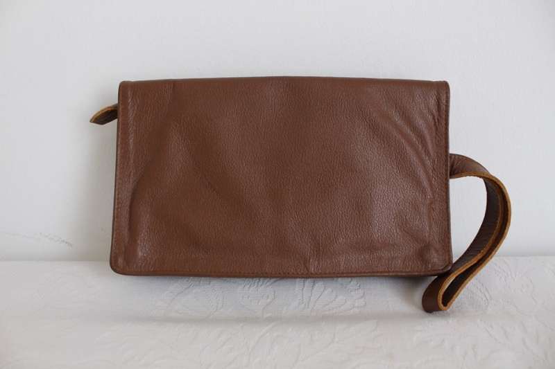 *GENUINE KUDU GOAT LEATHER* VINTAGE BROWN CLUTCH BAG PURSE