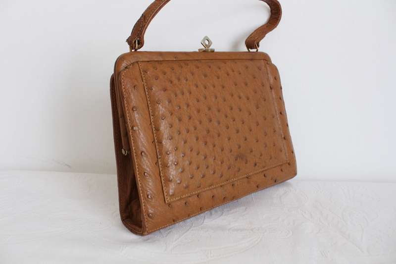 *GENUINE OSTRICH SKIN* VINTAGE LEATHER BROWN HANDBAG BAG