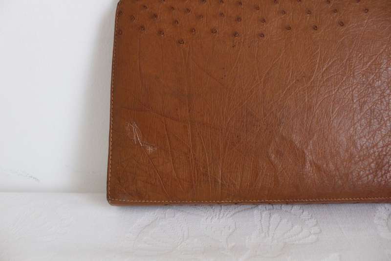 *GENUINE OSTRICH SKIN* VINTAGE LEATHER BROWN HANDBAG BAG