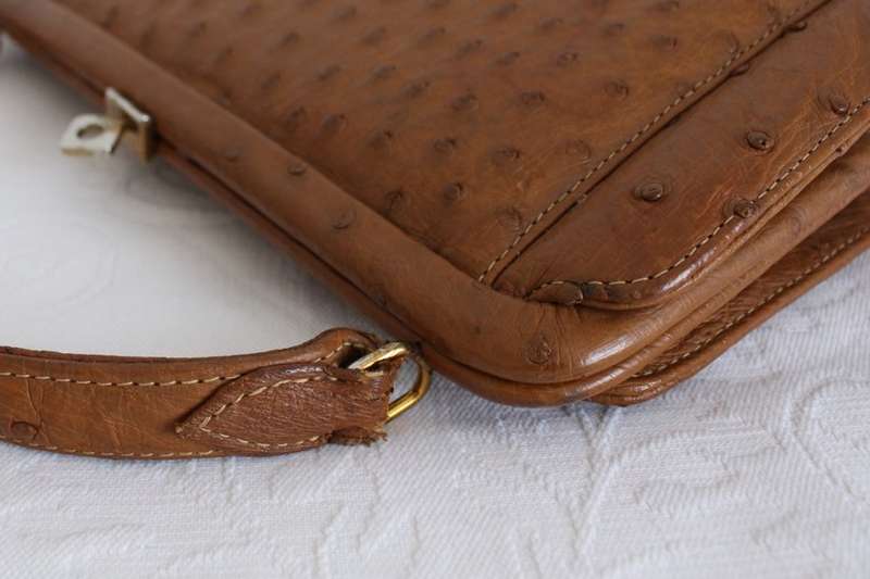 *GENUINE OSTRICH SKIN* VINTAGE LEATHER BROWN HANDBAG BAG