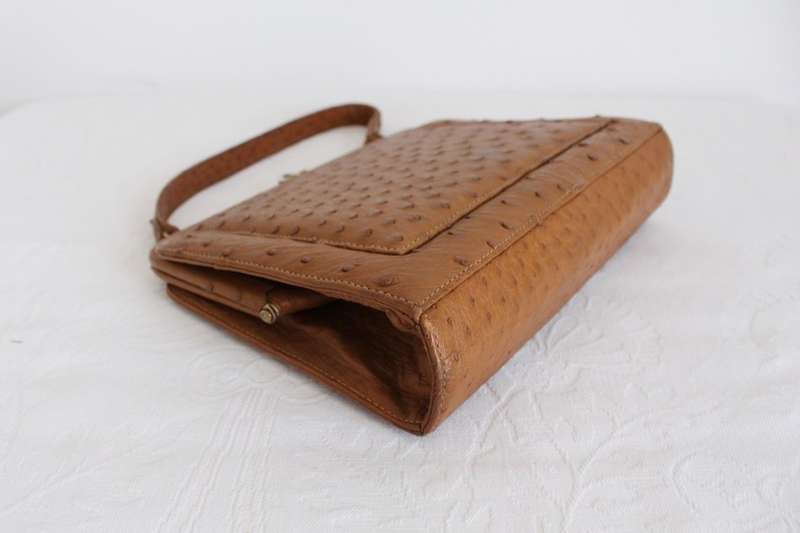 *GENUINE OSTRICH SKIN* VINTAGE LEATHER BROWN HANDBAG BAG