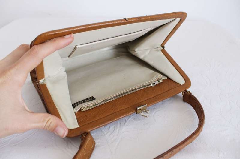 *GENUINE OSTRICH SKIN* VINTAGE LEATHER BROWN HANDBAG BAG
