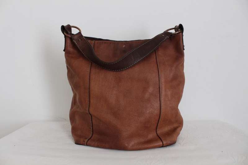 GENUINE LEATHER WOOLWORTHS BROWN TOTE SHOULDER BAG HANDBAG