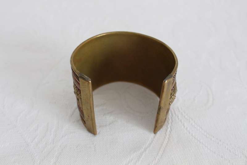 VINTAGE BRASS COPPER EMBOSSED CHUNKY CUFF BANGLE BRACELET