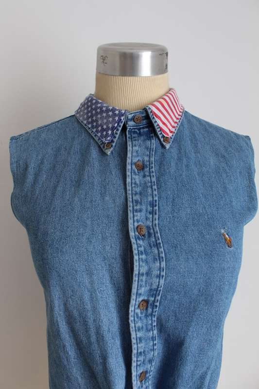 *RALPH LAUREN SPORT* DESIGNER DENIM TIE FRONT CROPPED TOP SHIRT - SIZE XS