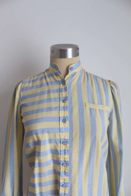 VINTAGE GREEN BLUE STRIPED BLOUSE SHIRT TOP - SIZE 6