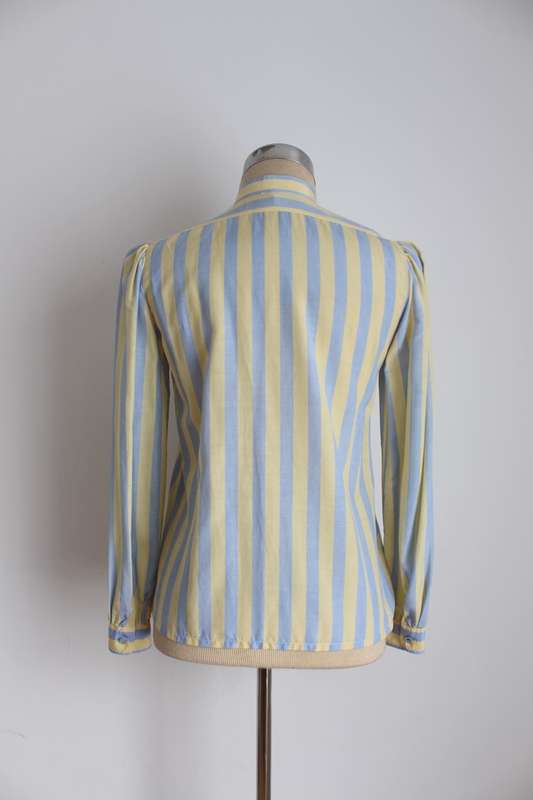 VINTAGE GREEN BLUE STRIPED BLOUSE SHIRT TOP - SIZE 6