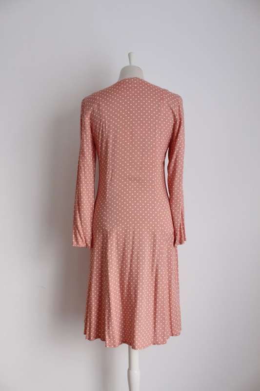 VINTAGE PINK WHITE POLKA DOT BUTTON DOWN DAY DRESS - SIZE 10