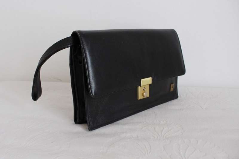 *BUSBY* GENUINE LEATHER VINTAGE BLACK CLUTCH BAG WALLET PURSE