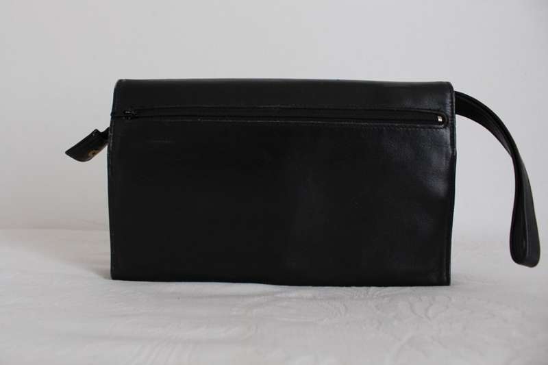 *BUSBY* GENUINE LEATHER VINTAGE BLACK CLUTCH BAG WALLET PURSE