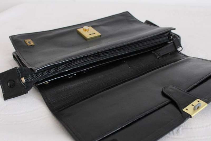 *BUSBY* GENUINE LEATHER VINTAGE BLACK CLUTCH BAG WALLET PURSE