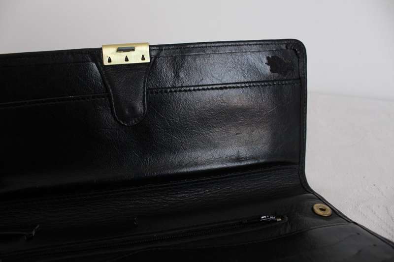 *BUSBY* GENUINE LEATHER VINTAGE BLACK CLUTCH BAG WALLET PURSE