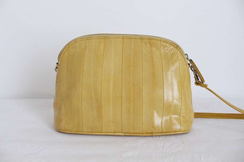 *GENUINE EEL SKIN* VINTAGE YELLOW SLING BAG HANDBAG