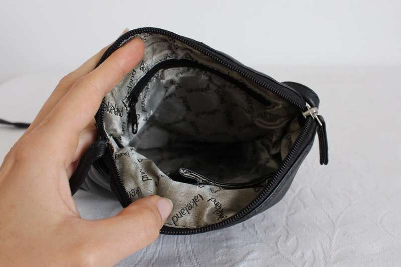 GENUINE LEATHER LAKELAND BLACK SMALL SLING BAG HANDBAG