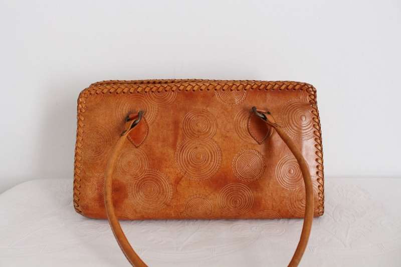 GENUINE LEATHER HAND MADE TOOLED SHOULDER BAG HANDBAG