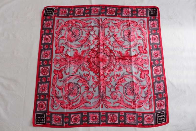 MOO ROO 100% SILK VINTAGE FLORAL PINK GREY SCARF