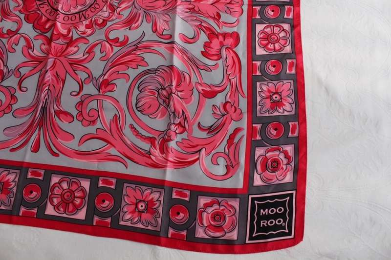 MOO ROO 100% SILK VINTAGE FLORAL PINK GREY SCARF