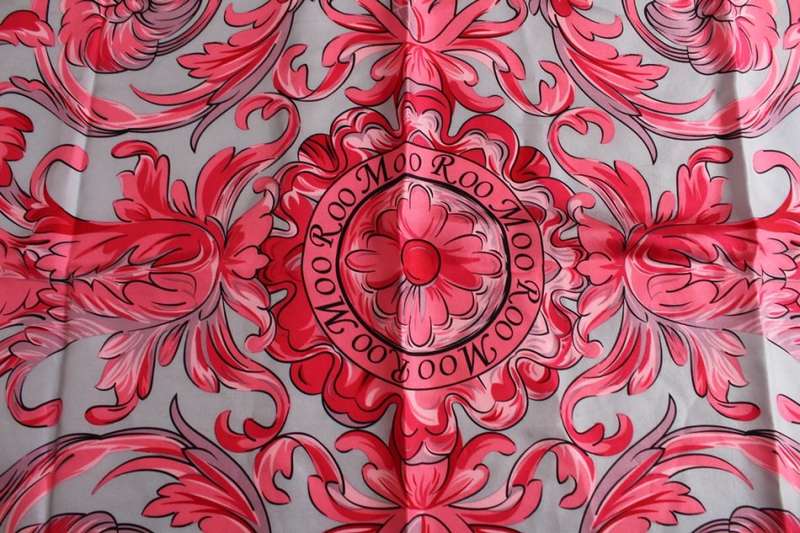 MOO ROO 100% SILK VINTAGE FLORAL PINK GREY SCARF
