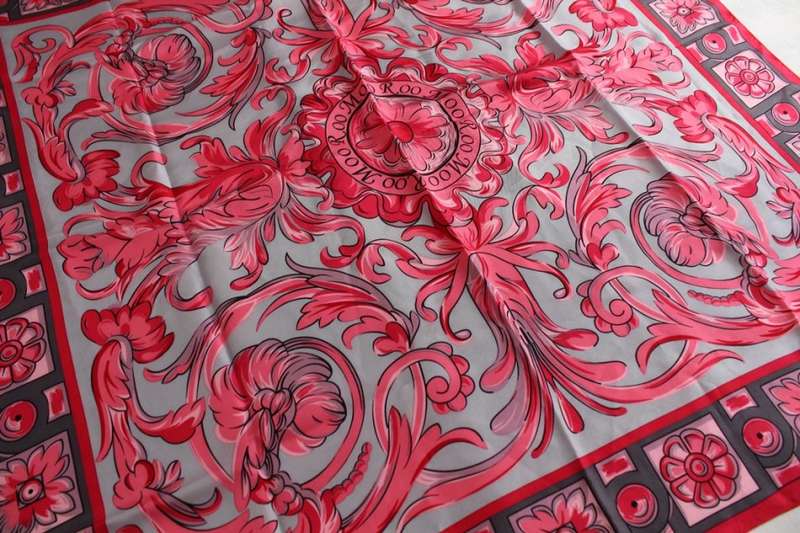 MOO ROO 100% SILK VINTAGE FLORAL PINK GREY SCARF