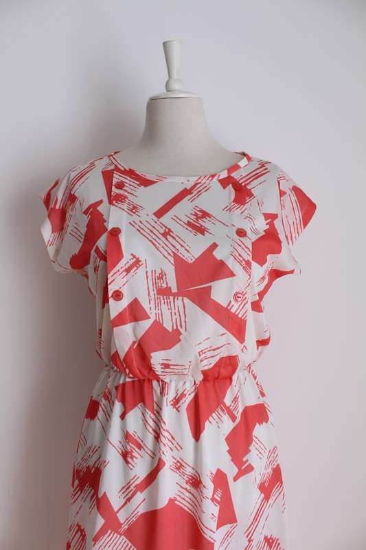 VINTAGE WHITE ORANGE PRINT DAY DRESS - SIZE 12