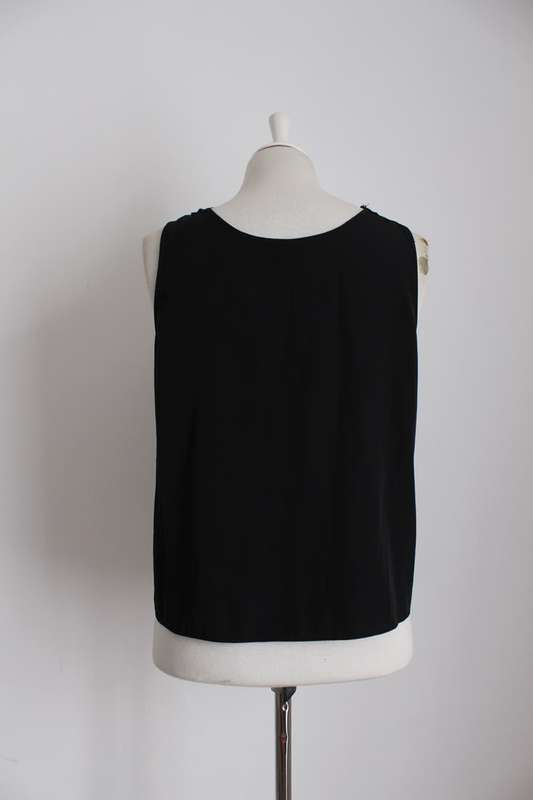 VINTAGE FLORAL LACE BLACK SLEEVELESS TOP BLOUSE VEST - SIZE 12