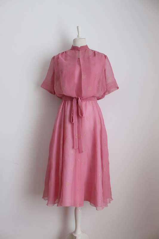 VINTAGE TWO PIECE PINK GOLD DRESS TIE WAIST TOP - SIZE 12