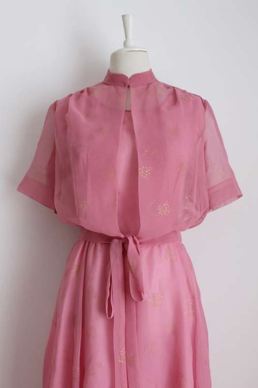 VINTAGE TWO PIECE PINK GOLD DRESS TIE WAIST TOP - SIZE 12
