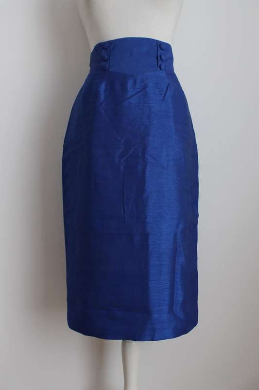 VINTAGE BLUE HIGH WAIST DOUBLE BREASTED PENCIL SKIRT - SIZE 10
