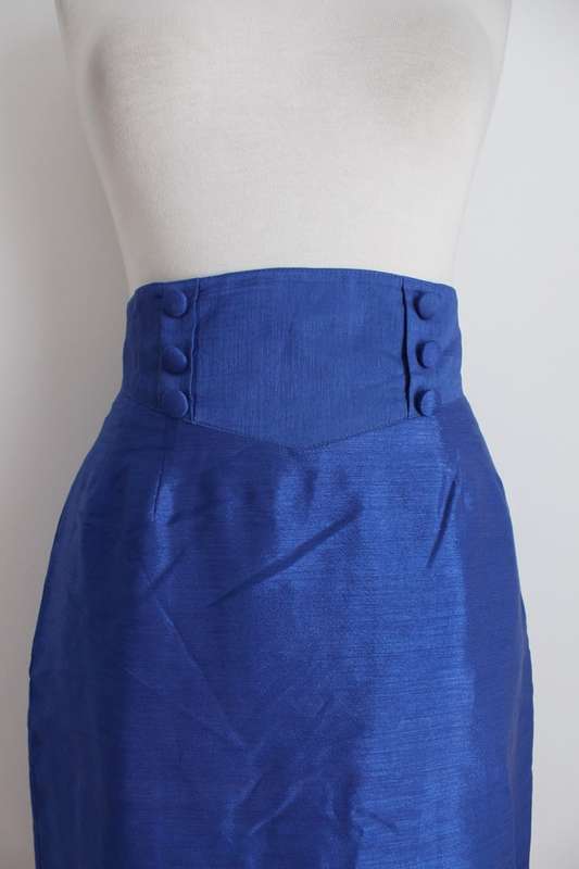 VINTAGE BLUE HIGH WAIST DOUBLE BREASTED PENCIL SKIRT - SIZE 10