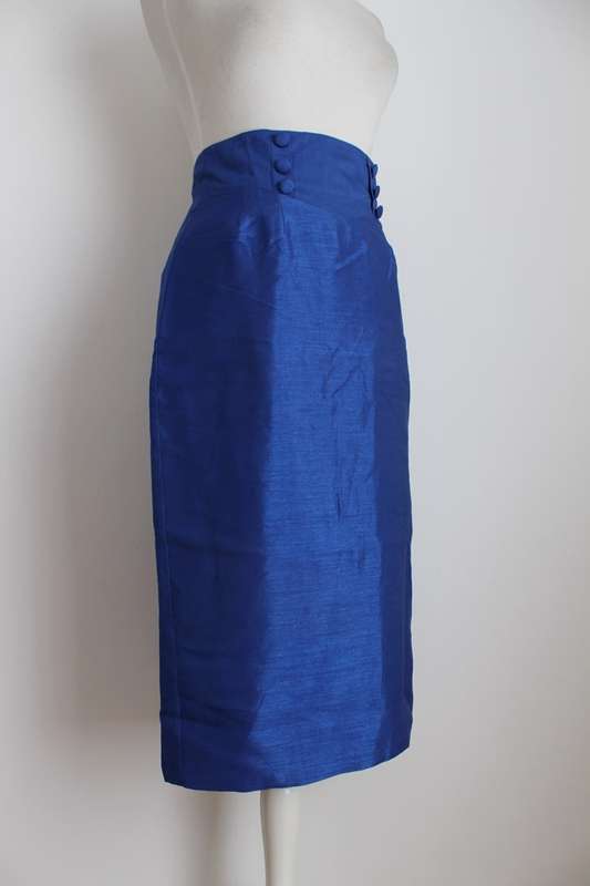 VINTAGE BLUE HIGH WAIST DOUBLE BREASTED PENCIL SKIRT - SIZE 10