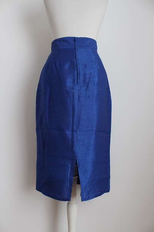 VINTAGE BLUE HIGH WAIST DOUBLE BREASTED PENCIL SKIRT - SIZE 10