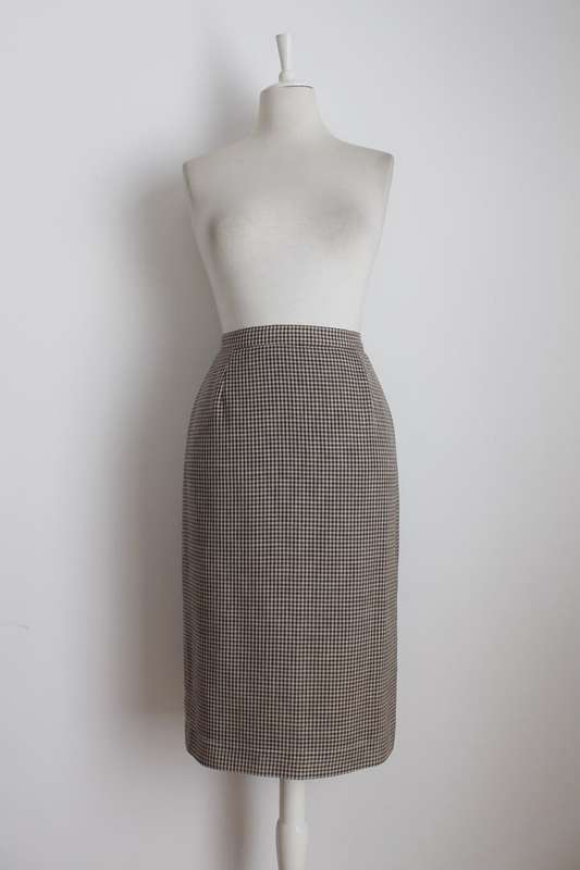 VINTAGE CHECK PLAID BROWN HIGH WAIST PENCIL SKIRT - SIZE 10