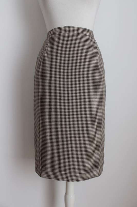 VINTAGE CHECK PLAID BROWN HIGH WAIST PENCIL SKIRT - SIZE 10