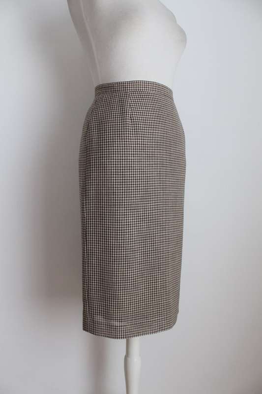 VINTAGE CHECK PLAID BROWN HIGH WAIST PENCIL SKIRT - SIZE 10