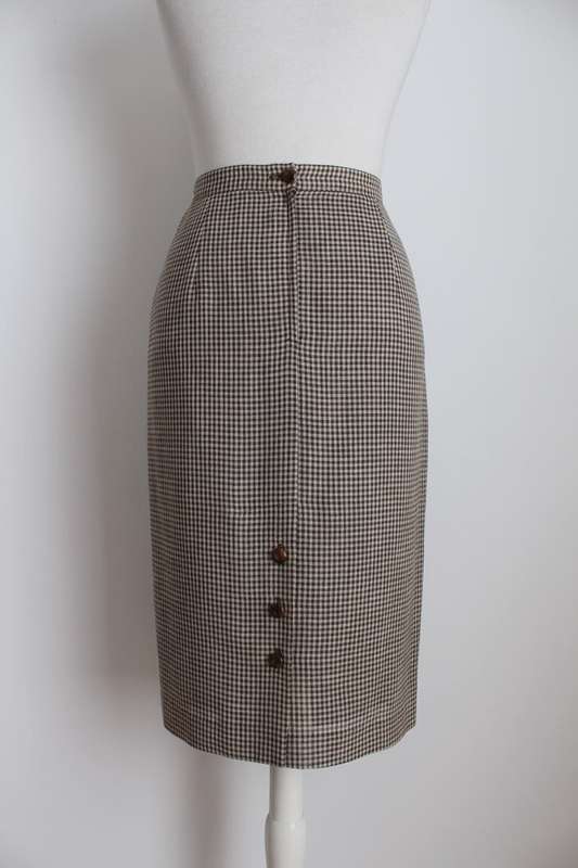 VINTAGE CHECK PLAID BROWN HIGH WAIST PENCIL SKIRT - SIZE 10