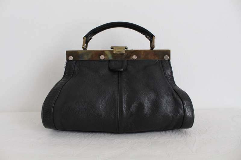 VINTAGE GENUINE LEATHER BLACK DOCTORS STYLE BAG HANDBAG