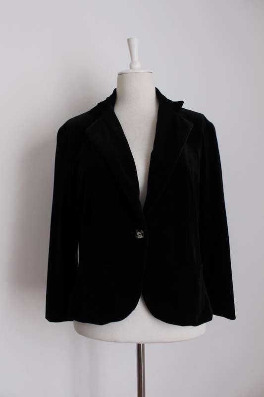 VINTAGE VELVET BLACK JACKET BLAZER - SIZE 14