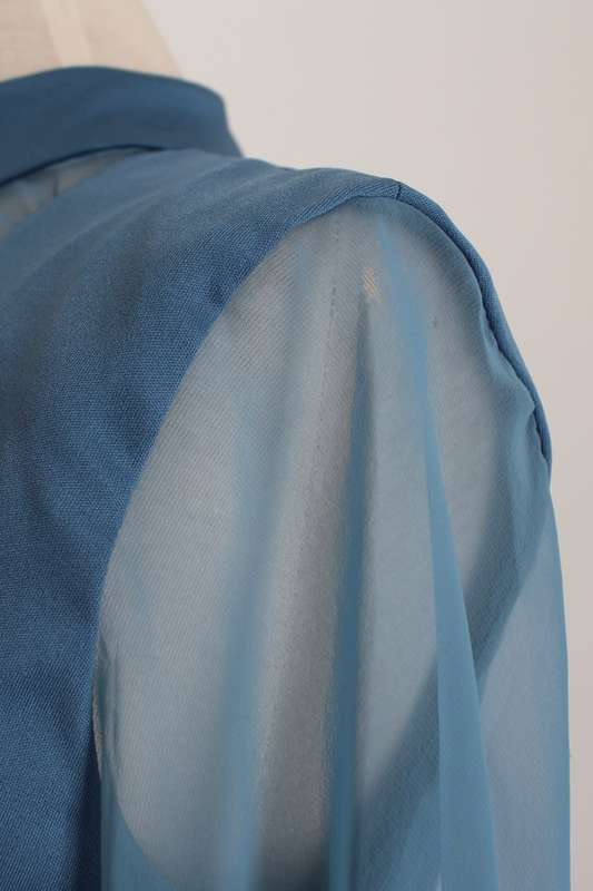 VINTAGE BLUE GOLD SHEER SLEEVES EVENING DRESS GOWN - SIZE 12